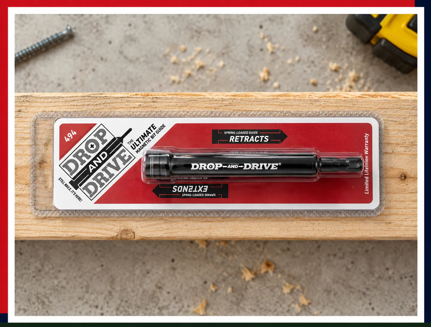 Drop and Drive 494 packaged on a 2x4 in a workshop setting